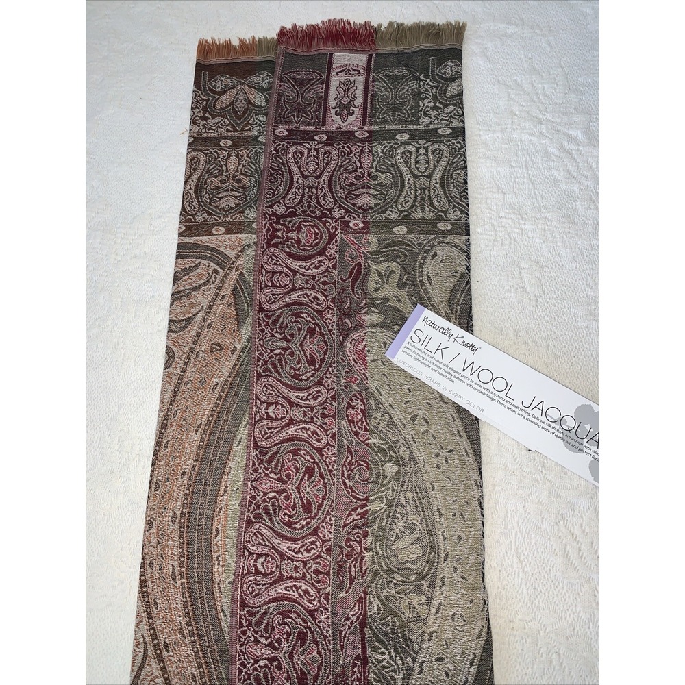 Naturally Knotty Silk Wool Jacquard Wrap 28" x 75" W/ 1" Fringe Scarf